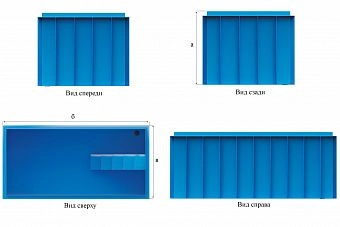 Чаша бассейна прямоугольная 8, 3000х2400х1500 (П), S5, голубой-7